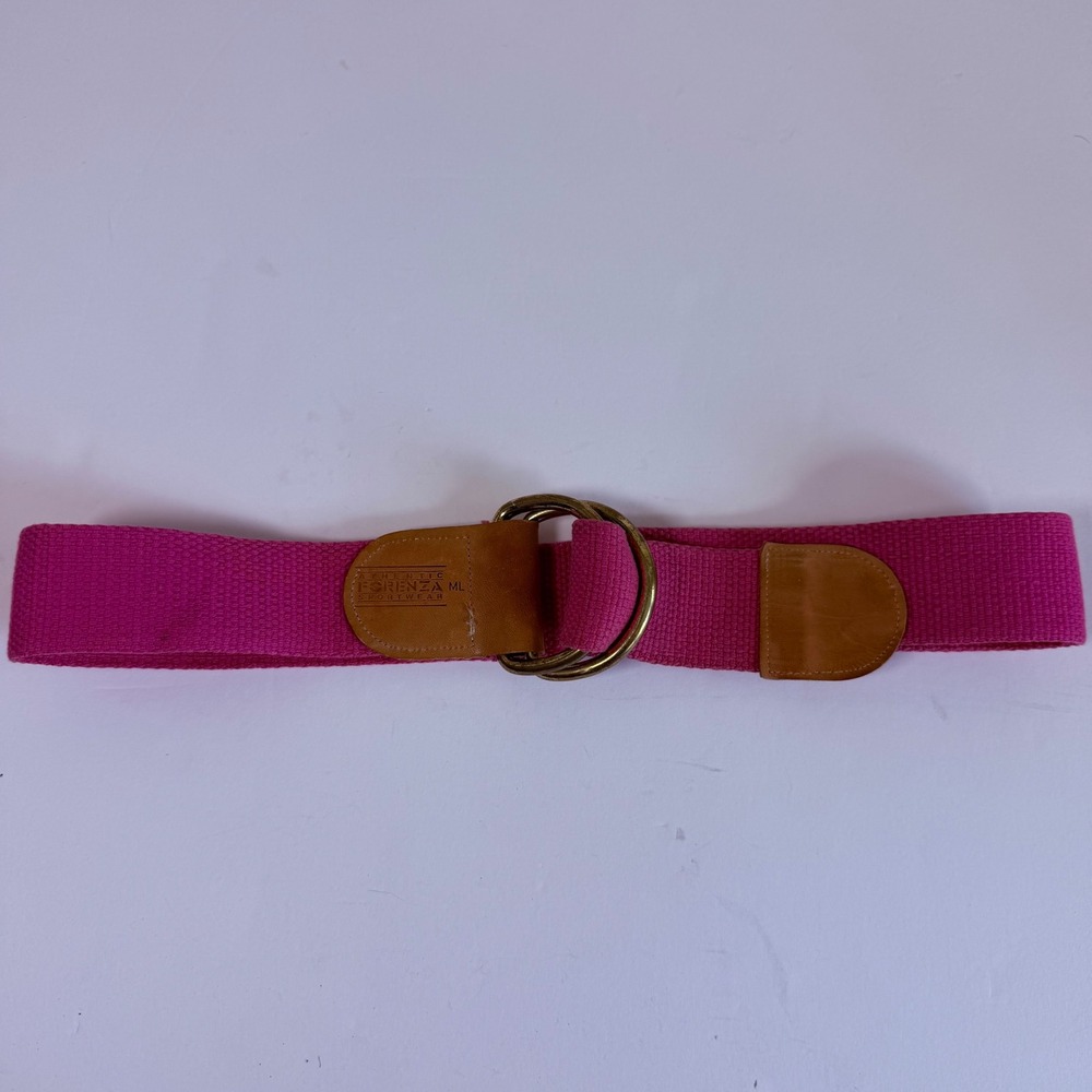 Vintage Retro Preppy Belt M/L Pink Woven D Ring Gold Tone Leather 80s 90s